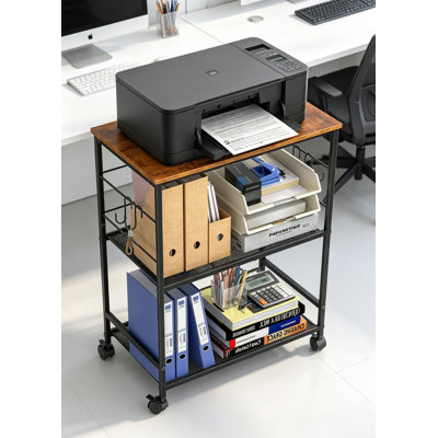 Support pour imprimante à roulettes à 3 niveaux avec rangement Chariot d'imprimante mobile sous le bureau