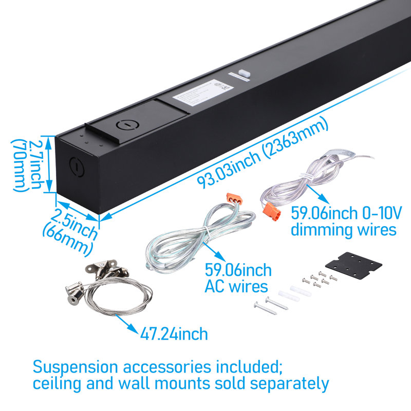 Éclairage linéaire commercial à intensité variable 8FT 80W 3CCT, 3000K / 4000K / 5000K, Noir, 8