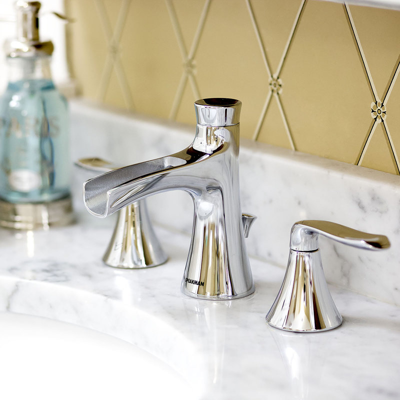 Caspian Widespread Bathroom Faucet with  Drain Assembly, Polished Chrome