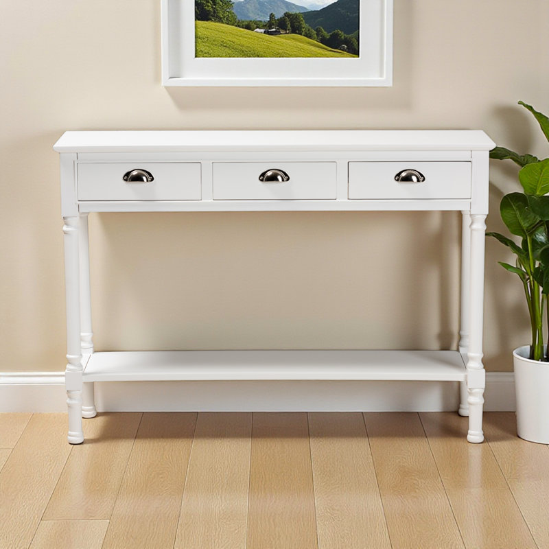 Console d'entrée de style français à 3 tiroirs Jahkeim, H 31,83 po x l 45,07 po x P 12,85 po, Blanc