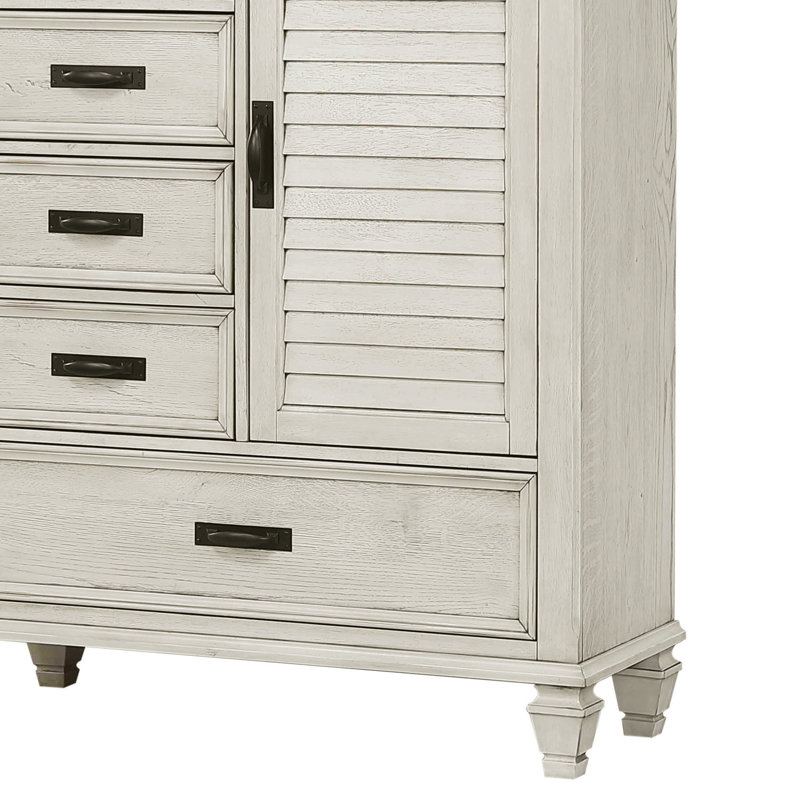 Commode 5 tiroirs Ranbir - blanc vieilli, Blanc