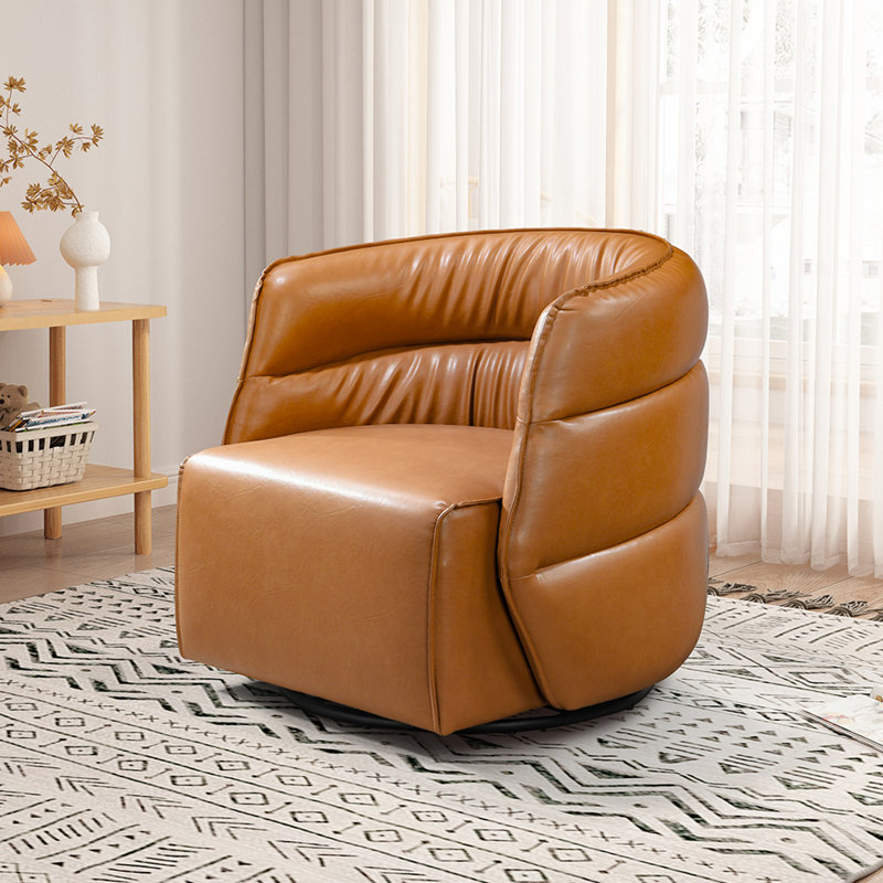 Fauteuil demi-tonneau pivotant en cuir Ambrosina