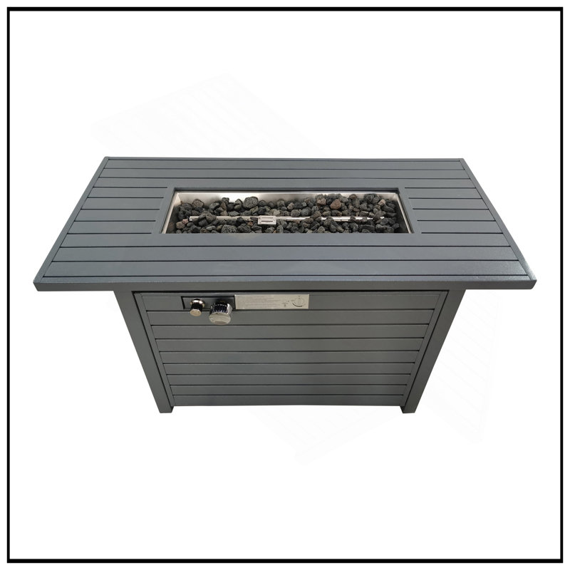 25'' H Steel Propane Outdoor Fire Pit Table With Lid (Grey)