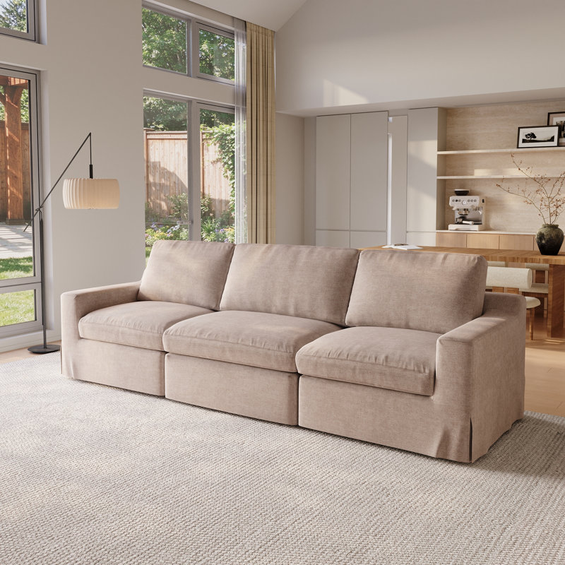 Canapé modulaire rembourré 3 pièces en lin, Khaki