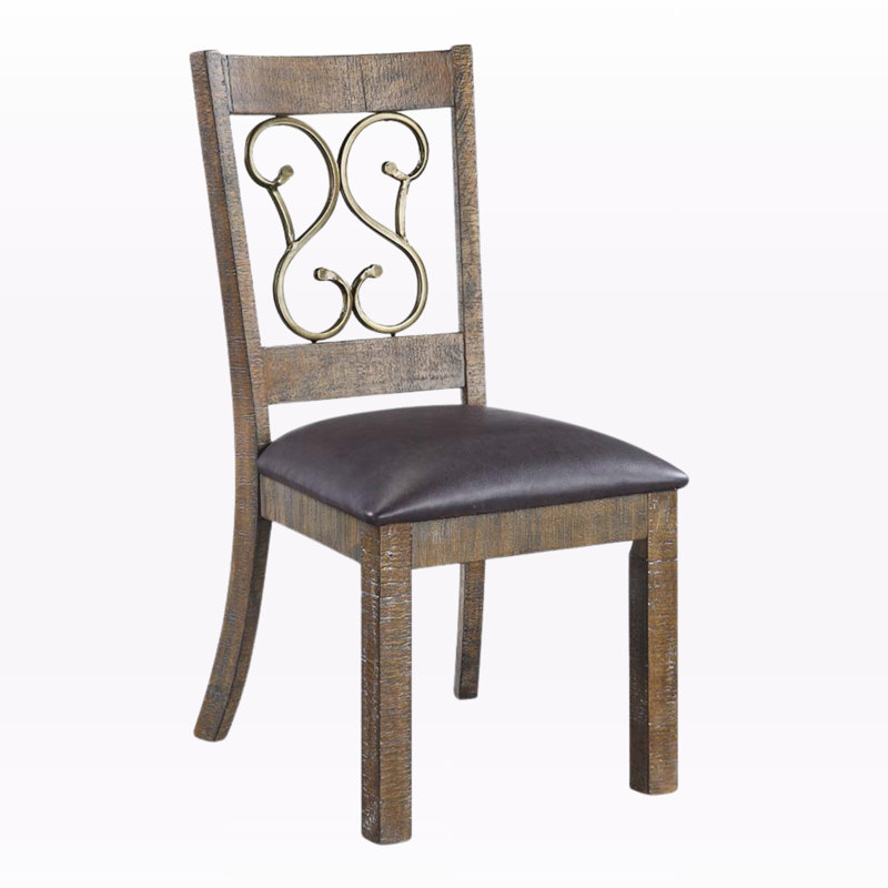 Chaise d'appoint Lindee en cuir synthétique noir et cerisier vieilli (lot de 2)