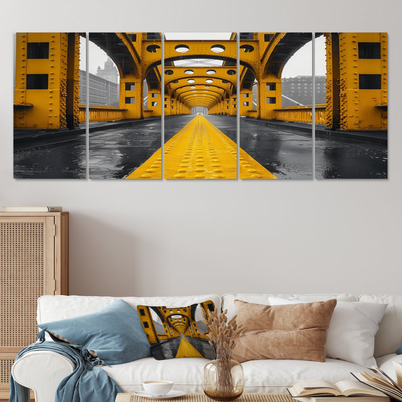Ensemble d'art sur toile jaune et noir, H 32 po x l 80 po