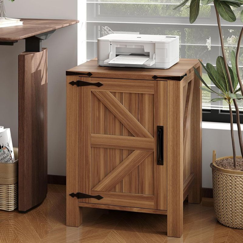 Table de chevet avec station de charge USB - Table de bout rustique 18 po avec porte de grange coulissante, tablette réglable, rangement à deux niveaux - Chambre / salon