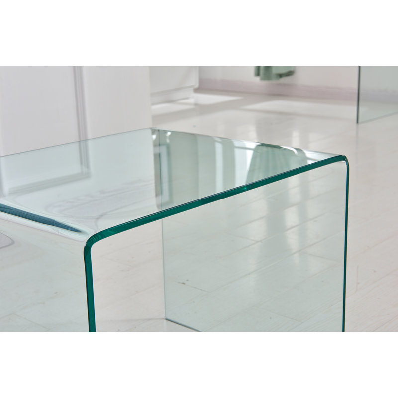 Transparent End Table,Tempered Clear Bent Glass Sidetable
