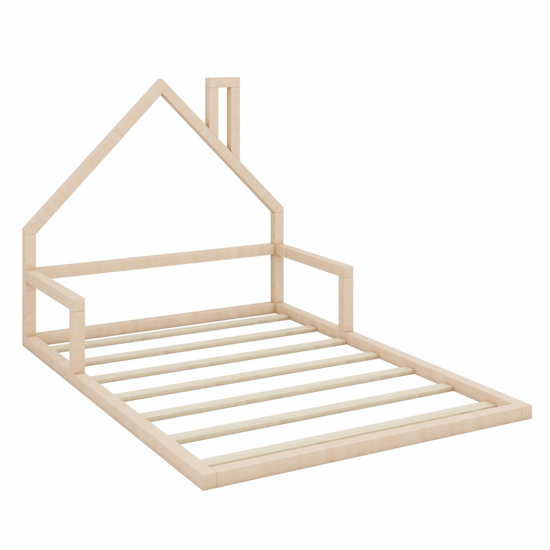 Floor Bed With House-Shaped Headboard, Natural