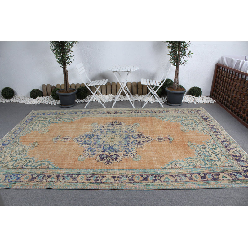 Tapis turc Oushak rétro surdimensionné de couleur orange vif pour la cuisine ou l'extérieur