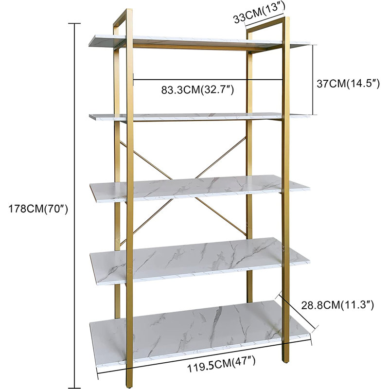 Étagère à livres en fer H 70 "x l 47" Jomaira, Or