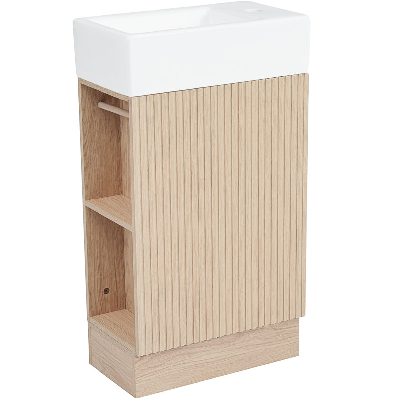 Meuble-lavabo de 18,6 po avec lavabo, porte-papier hygiénique, tablette, armoire, apparence naturelle, installation à gauche ou à droite, tableau