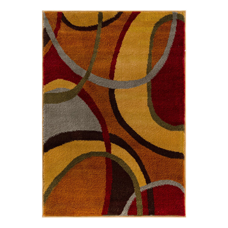 Cafe Performance Brown/Red/Gray Rug, Rectangle 2'2" x 3'
