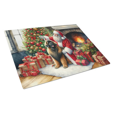 Leonberger and Santa Claus Glass Cutting Board