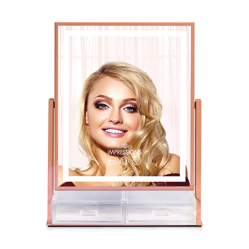 Miroir de maquillage à 3 tons Impressions Vanity Glow and Store, Or rose