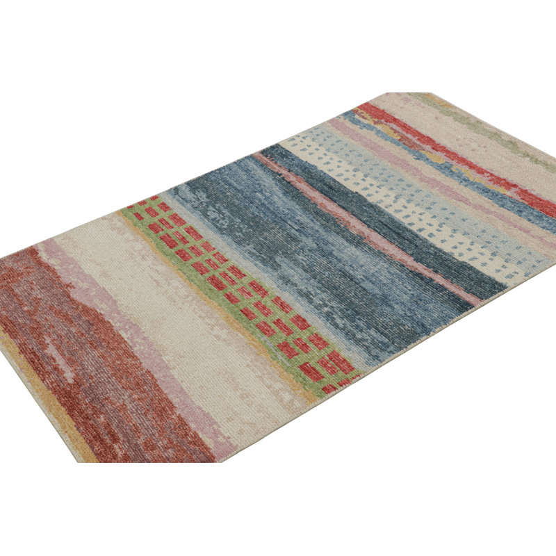 Rug & Kilim’S Distressed Contemporary Abstract Art Rug In Polychromatic Patterns, Rectangle 9' x 12'