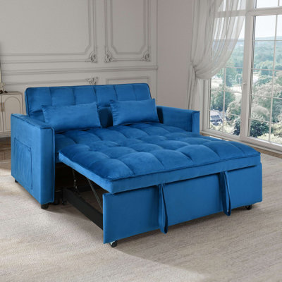 3-In-1 Convertible Sleeper Sofa Bed With Adjustable Backrest,Modern Velvet Pull Out Sofa Bed With 2  Arm Side Pocket And Pillows