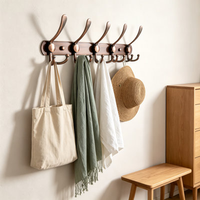 Porte-manteau mural à 5 ​​crochets triples, robuste, en acier inoxydable et aluminium, pour entrée, idéal pour manteaux, chapeaux, serviettes, sacs à main, peignoirs, vestiaire, salle de bain, ensemble de 2