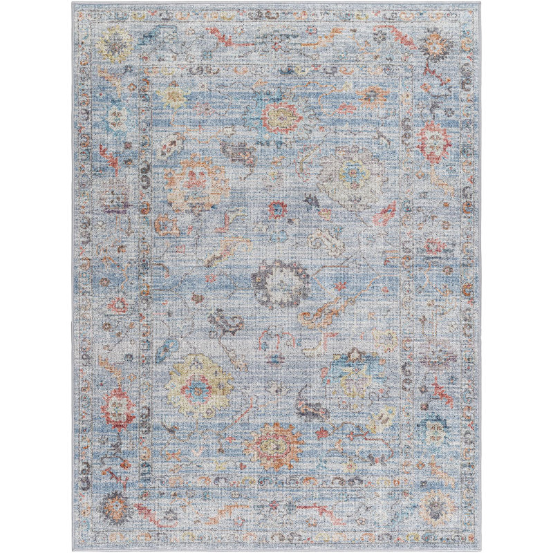 Petra Denim/Gray Machine Washable Area Rug, Rectangle 2'7" x 4'