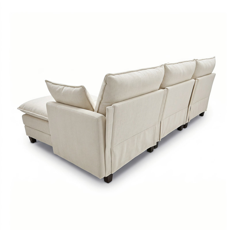 Canapé modulaire en U, canapé modulaire confortable avec repose-pieds mobile pour le salon, 94.8" W, Blanc