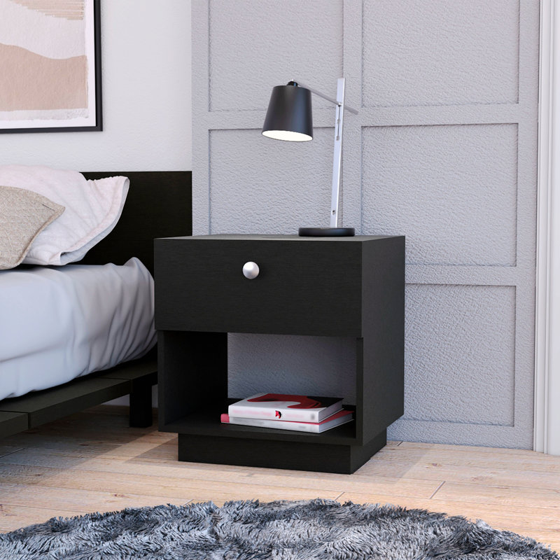 Febo 18.50'' W Wood Nightstand, Black
