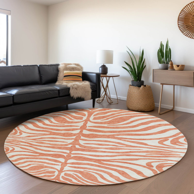 Premium Machine Washable Goulven AMF1042 Animal Print Rug, Round 8'