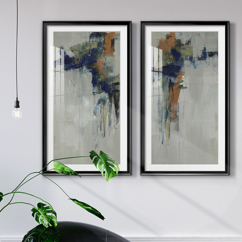Traction I - Encadré sous verre, ensemble de 2, grand tableau pour salon, H 42,5 po x l 45 po x P 1 po, Cadre noir
