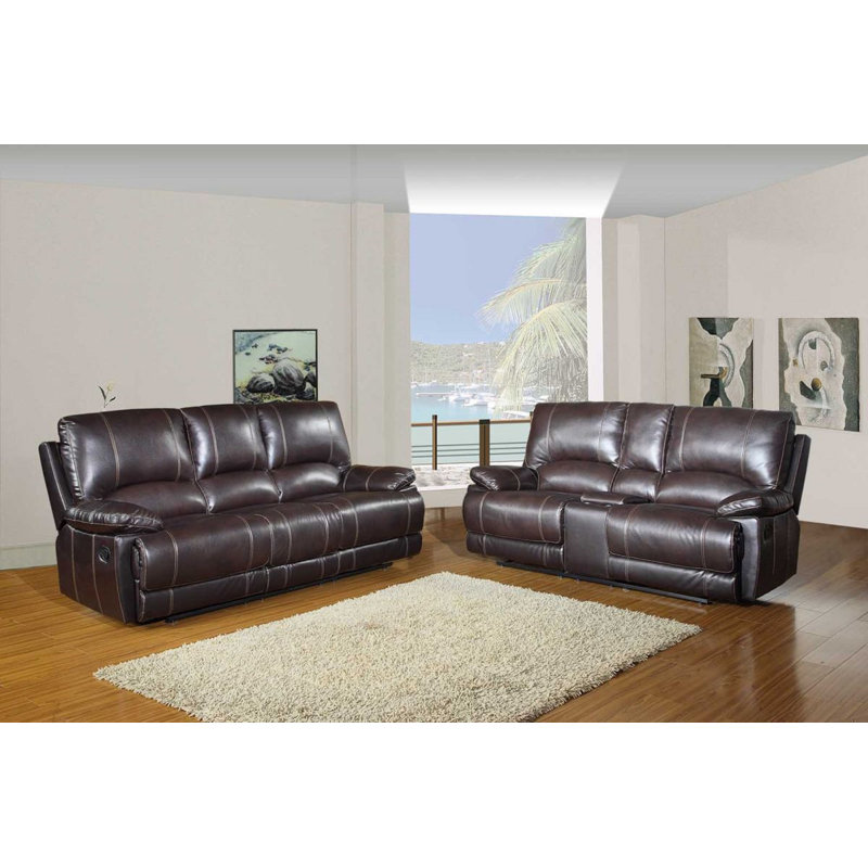 Two Piece Indoor Brown Faux Leather Five Person Seating Set Two Piece Indoor Brown Faux Leather Five Person Seating Set