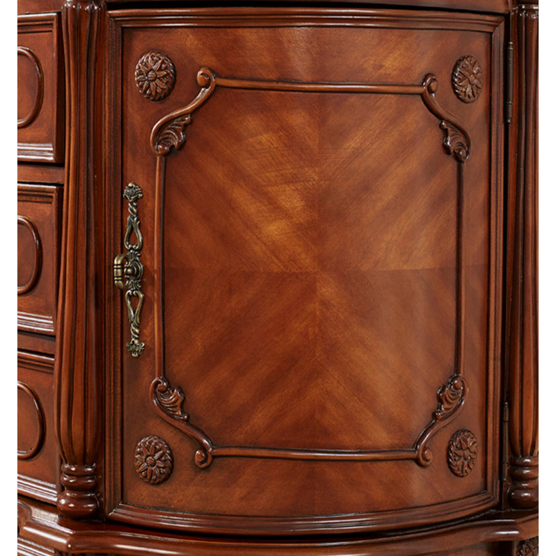 Buffet en bois d'hévéa de style américain, H 35 po x l 47,2 po x P 16,4 po