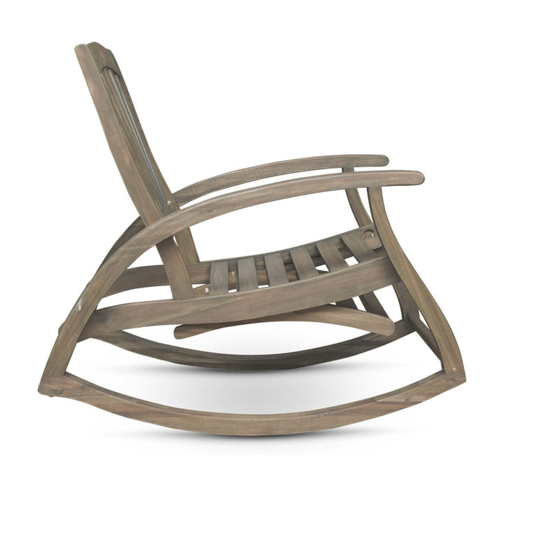 Gray Acacia Wood Outdoor Rocking Chair with Arms