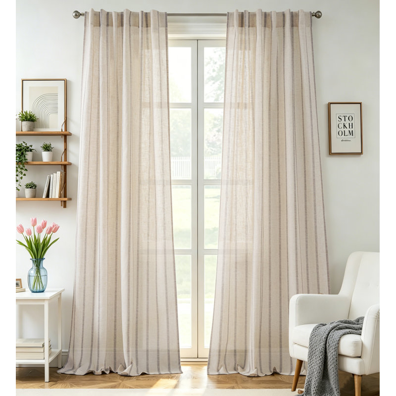Rideaux semi-transparents avec passe-tringle Farmhouse, Gris, L 52 po x L 120 po