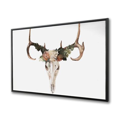 Crâne de cerf avec des roses - Toile encadrée pour la décoration intérieure