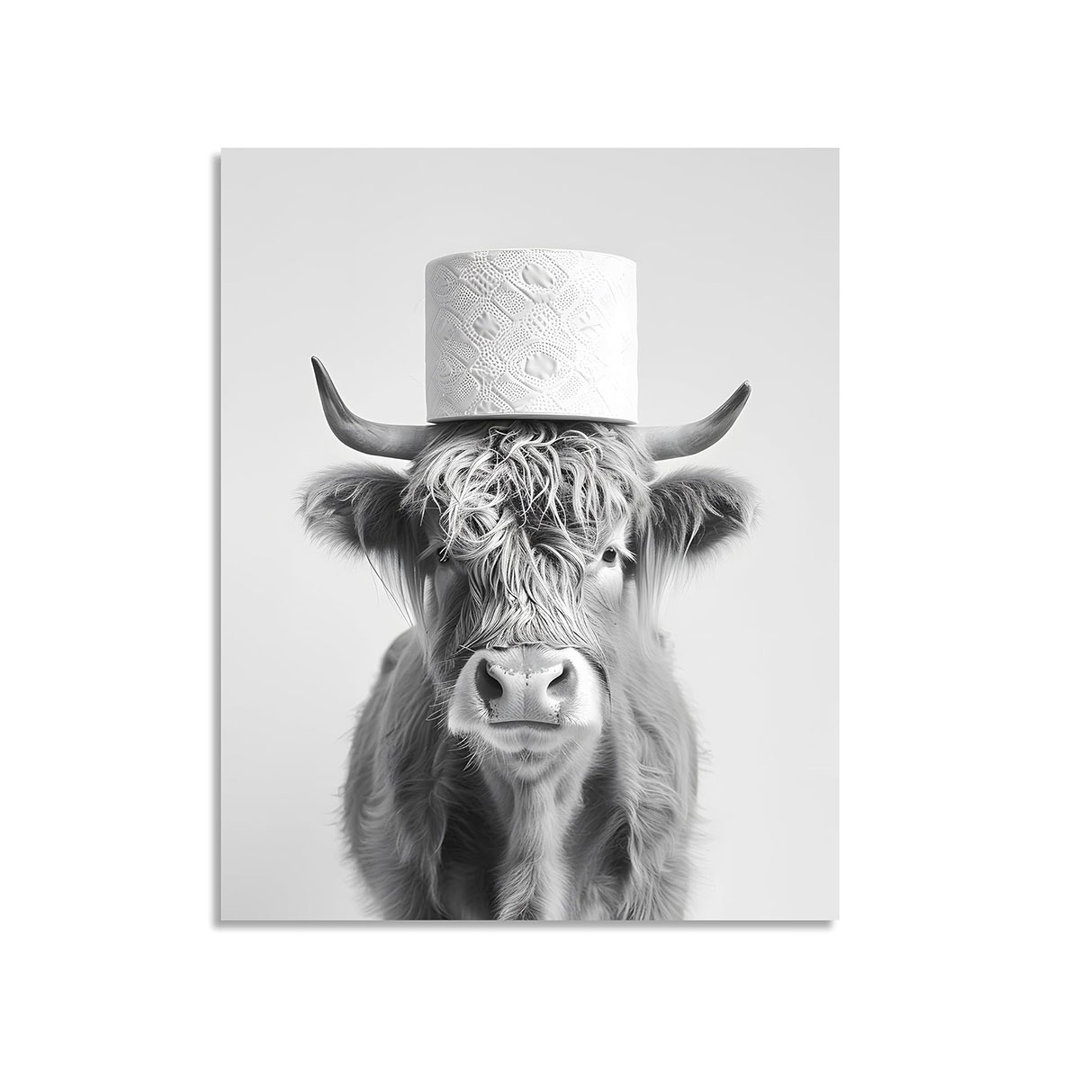 Cow Bathroom Canvas Wall Art Highland Cow Bathroom Decor Funny Animal Toilet Wall Art Black Animal Toilet Paper Pictures For Bath Restroom Wall Decor
