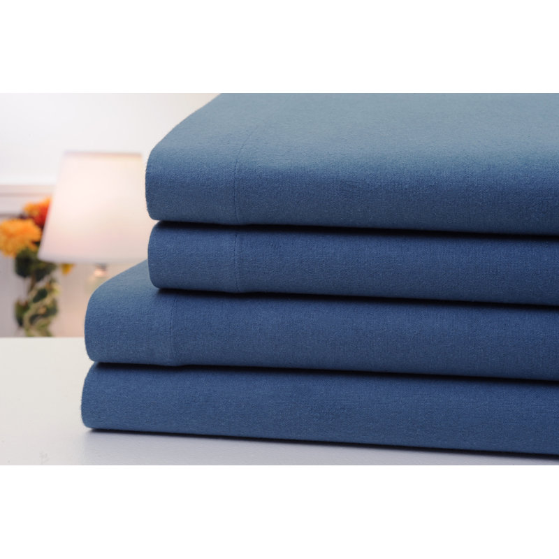 Ensemble de draps en flanelle 100% coton Kathy Ireland or Bibb Home (4 pièces), Plein, Bleu