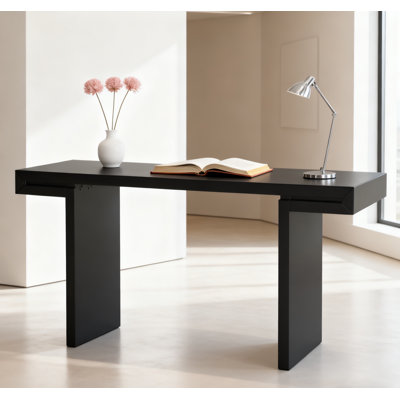 Grande console de 60 pouces aux lignes géométriques épurées, table d'entrée élégante avec finition peinte et pieds réglables, convenant au salon, au vestibule, au couloir, en noir