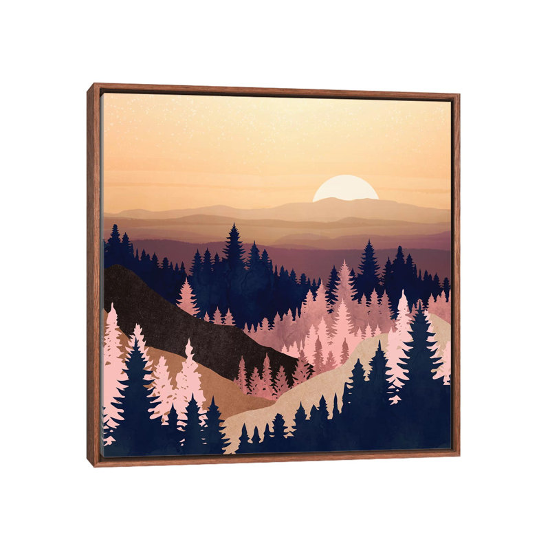 Summer Dusk - impression d'art graphique, Aucun mat, H 18 po x l 18 po x 1,5 po, Toile avec cadre en bois brun classique