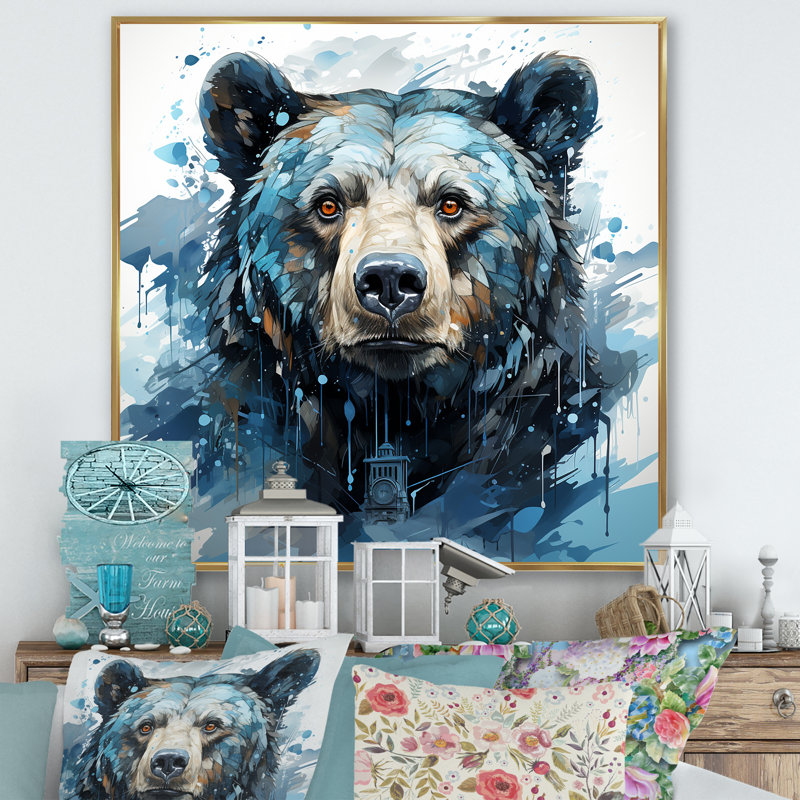 Représentation abstraite d'un mouvement d'ours sur toile, Cadre flottant doré, H 30 po x l 30 po x P 1 po