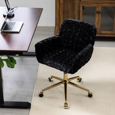 Chaise de bureau ajustable - Revêtement noir, piètement en métal doré, rembourrage en mousse - A&A Furniture - Chaise de bureau ajustable