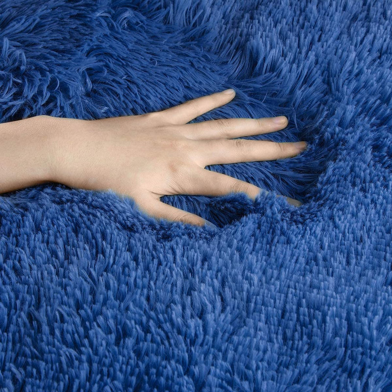 Tapis bleu marine à poils longs Shahen