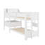 Lit superposé en L avec tiroirs et ports USB et prise de courant, lit superposé triple en bois avec bureau, échelles et garde-corps-601738586