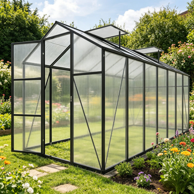 6X14 FT Polycarbonate Walk-In Greenhouse, UV Protection, 14.1' H x 6.1' W x 6.8' D