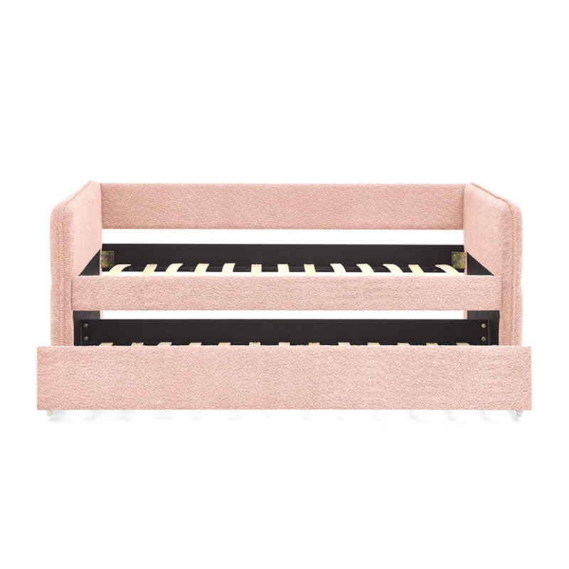 Lit de jour avec lit gigogne escamotable et capitonné, taille simple, tissu Boucle (83 po x 43 po x 29,5 po), Lit simple