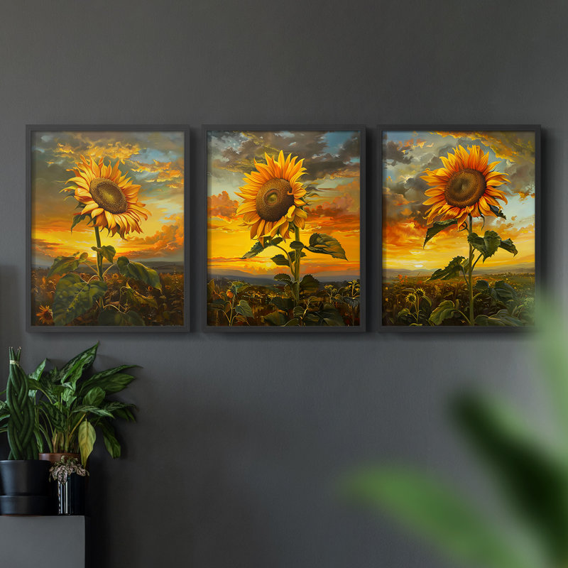 Étude florale CLXVI -Set de 3 estampes giclées encadrées -Prêt à, Cadre noir, H 14 po x l 11 po