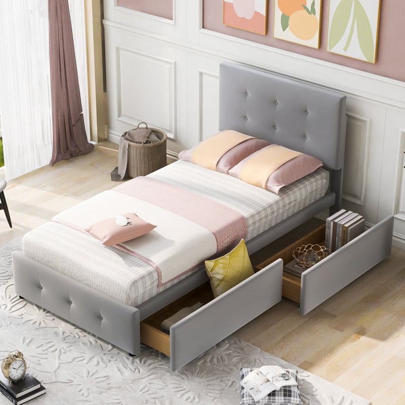 Upholstered Storage Bed, Grey