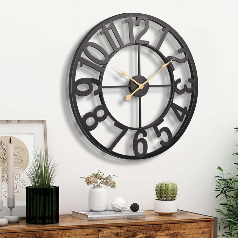 Grande horloge murale 24 pouces, horloges murales surdimensionnées en métal à chiffres arabes pour le décor du salon