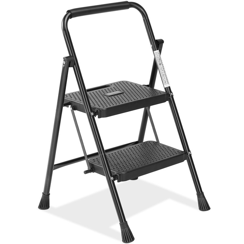 2-Step Steel Lightweight Folding Step Stool, Black