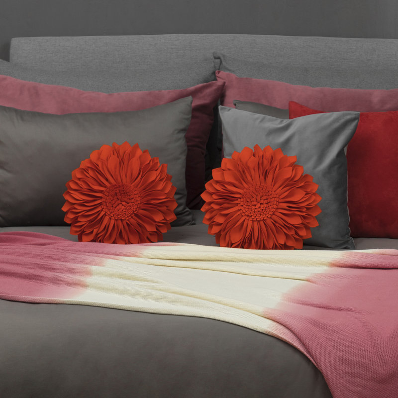 Housse et insert décoratif décoratif 3D Floral, H 12 po x l 12 po, Orange-Canvas Wool