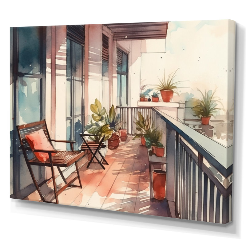 Rosegret capturant le bonheur d'une terrasse d'été I sur toile, H 12 po x l 20 po x P 1 po, Toile tendue