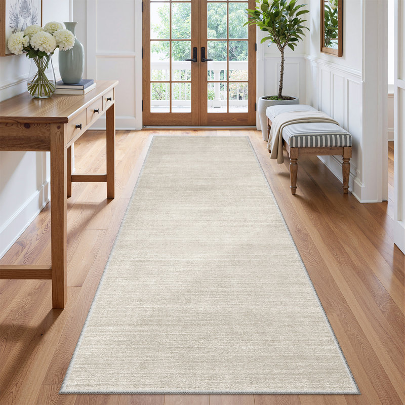 Tapis lavable à rayures rétro antidérapant (beige), Tapis de couloir 2 pi x 8 pi, Beige