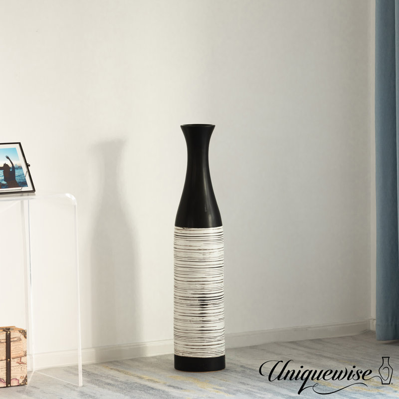 Handcrafted Black and White Ceramic Bottle-Shaped Floor Vase